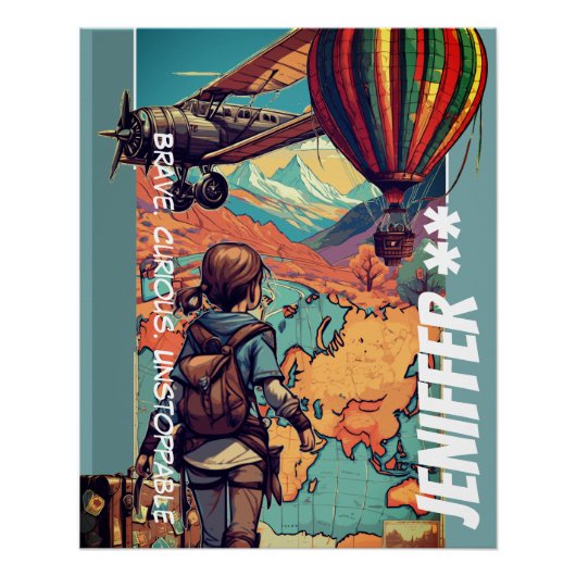 Adventure Girl, gepersonaliseerd reisthema Perfect Poster (Voorkant)