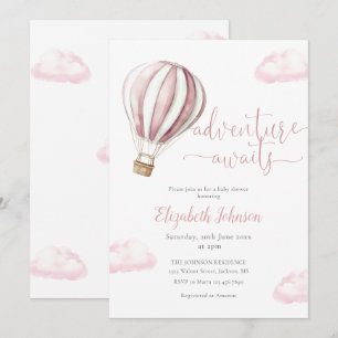 Adventure Girl Roze Hete Luchtballon Baby shower Kaart
