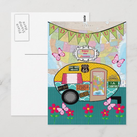 Adventure Happy Camper RV Retro Briefkaart (Voorkant / Achterkant)