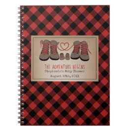Adventure Hiking Boots Plaid Baby shower Guestbook Notitieboek