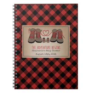Adventure Hiking Boots Plaid Baby shower Guestbook Notitieboek