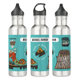 Adventure Hiking Exploring Stickers Water Bottle Waterfles