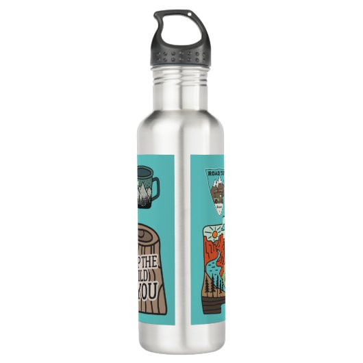 Adventure Hiking Exploring Stickers Water Bottle Waterfles (Achterkant)