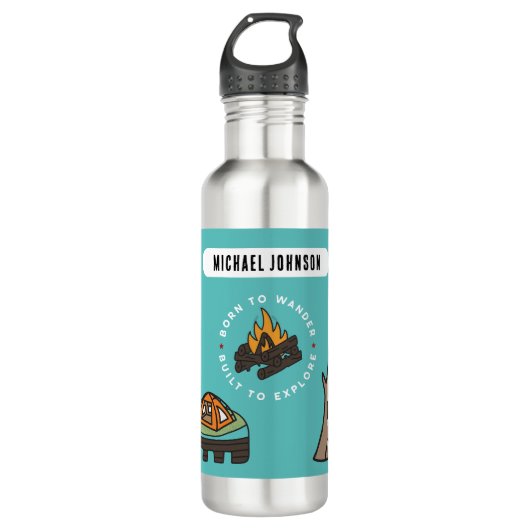 Adventure Hiking Exploring Stickers Water Bottle Waterfles (Voorkant)