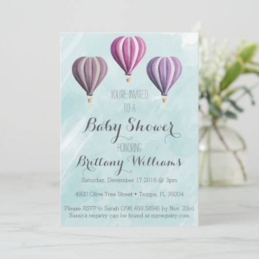 Adventure Hot Air Balloon Baby shower Uitnodiging (Staand voorkant)
