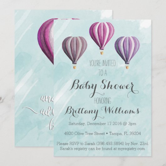 Adventure Hot Air Balloon Baby shower Uitnodiging (Voorkant / Achterkant)