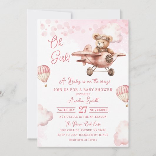 Adventure Hot Air Balloon Cute Bear Baby Shower Kaart (Voorkant)