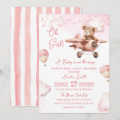 Adventure Hot Air Balloon Cute Bear Baby Shower Kaart (Voorkant / Achterkant)