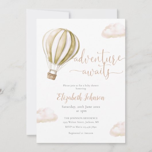 Adventure Hot Air Balloon Neutral Baby Shower Kaart (Voorkant)