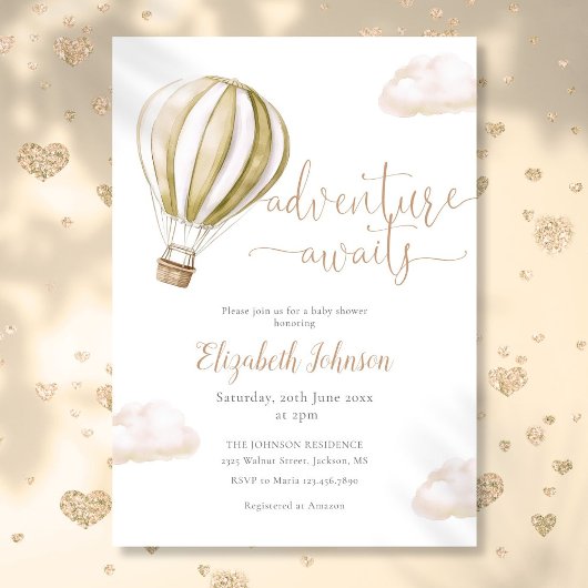 Adventure Hot Air Balloon Neutral Baby Shower Kaart