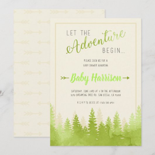 Adventure Invitation Baby shower Sip and See Tree Kaart (Voorkant / Achterkant)