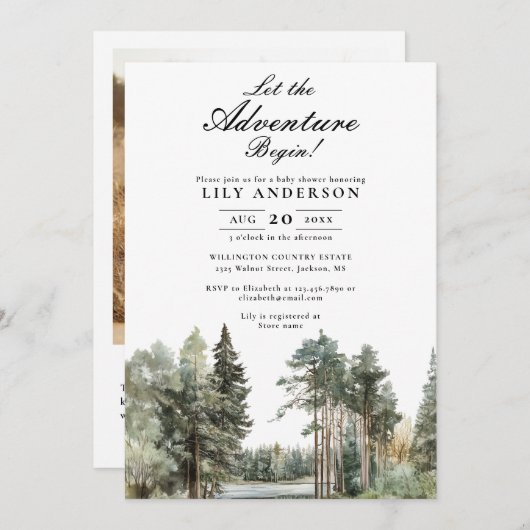 Adventure Lake Forest Foto QR Code Baby shower Kaart (Voorkant / Achterkant)