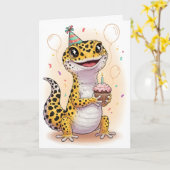 Adventure Leopard Gecko Birthday Card Kaart (Gele Bloem)
