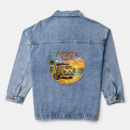 Adventure Life Retro Hippie Beach Sunset Graphic Denim Jacket