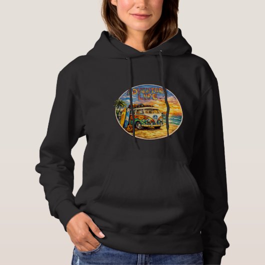 Adventure Life Retro Hippie Beach Sunset Graphic Hoodie (Voorkant)