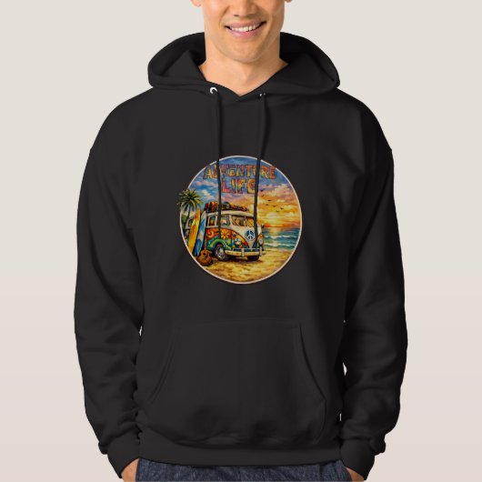 Adventure Life Retro Hippie Beach Sunset Graphic Hoodie (Voorkant)