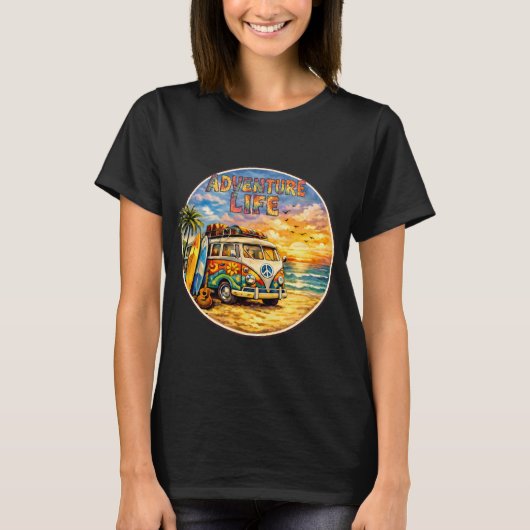 Adventure Life Retro Hippie Beach Sunset Graphic T-shirt (Voorkant)