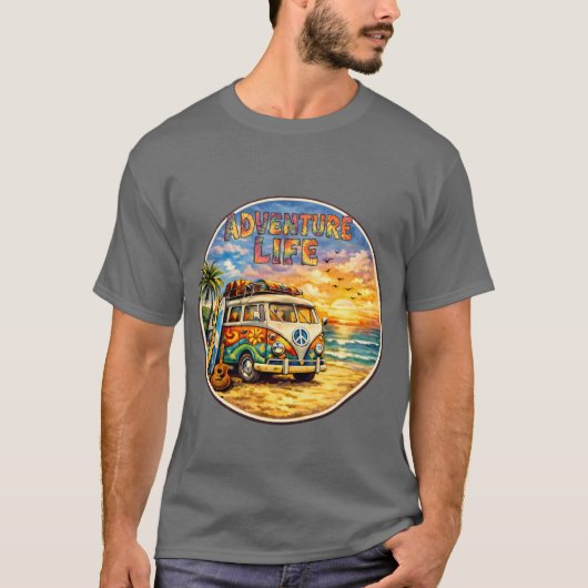 Adventure Life Retro Hippie Beach Sunset Graphic T-shirt (Voorkant)