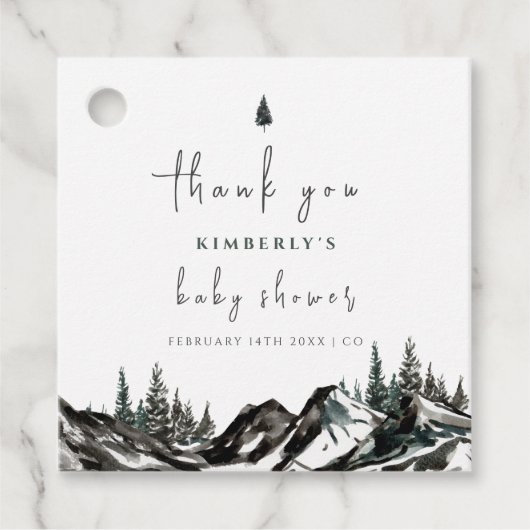 Adventure Mountain Forest Baby shower Dank u Bedankjes Labels (Voorkant)