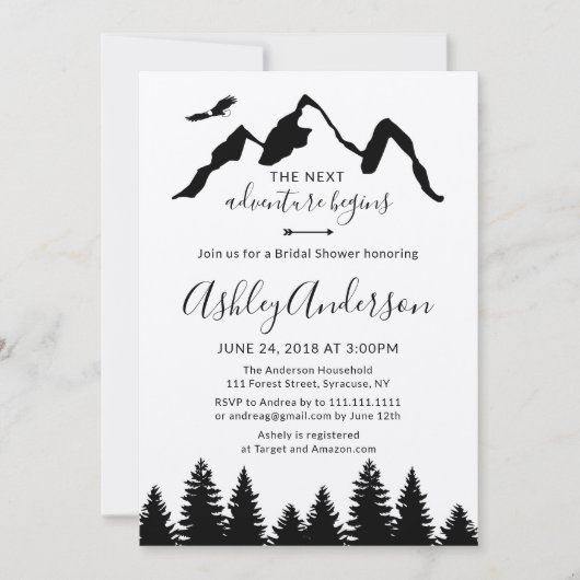 Adventure Mountain Forest Bridal Shower Invitation Kaart (Voorkant)