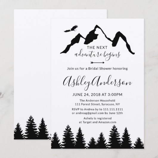Adventure Mountain Forest Bridal Shower Invitation Kaart (Voorkant / Achterkant)