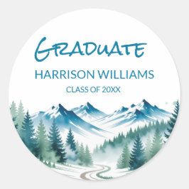 Adventure Mountain Grad Party Decor Ronde Sticker