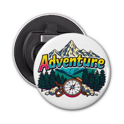 Adventure Mountain – Outdoor Hiking Nature Design  Button Flesopener (Voorkant)