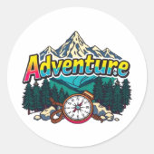 Adventure Mountain – Outdoor Hiking Nature Design  Ronde Sticker (Voorkant)