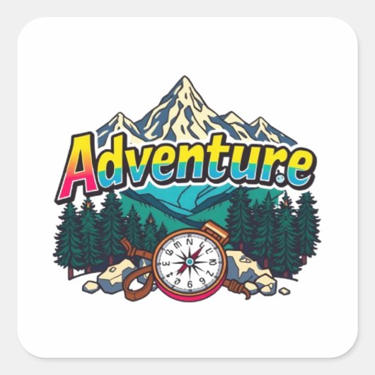 Adventure Mountain – Outdoor Hiking Nature Design  Vierkante Sticker (Voorkant)