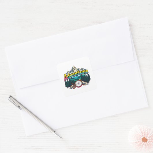 Adventure Mountain – Outdoor Hiking Nature Design  Vierkante Sticker (Envelop)