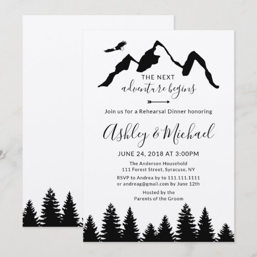 Adventure Mountains repetitie diner uitnodiging (Voorkant / Achterkant)