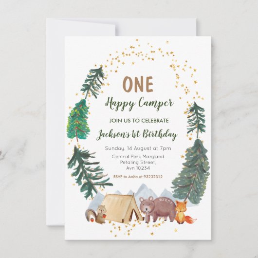 Adventure One Camper eerste verjaardag uitnodiging (Voorkant)