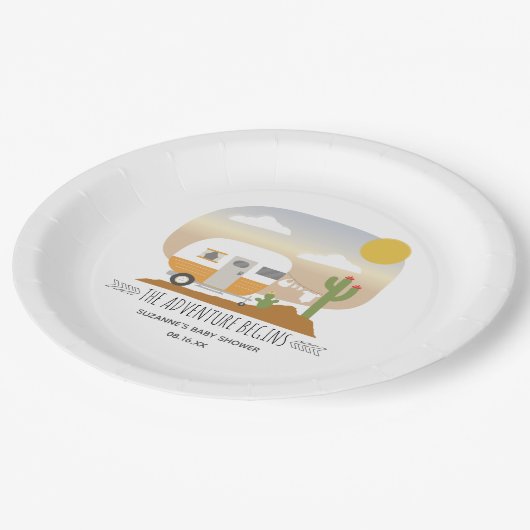 Adventure Oranje Camper Clothesline Baby shower Papieren Bordje (Gekanteld)