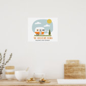 Adventure Oranje Retro Camper Neutraal Baby shower Poster (Keuken)