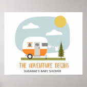 Adventure Oranje Retro Camper Neutraal Baby shower Poster (Voorkant)