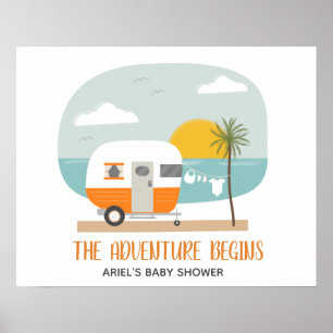 Adventure Oranje strand Camper Neutraal Baby showe Poster