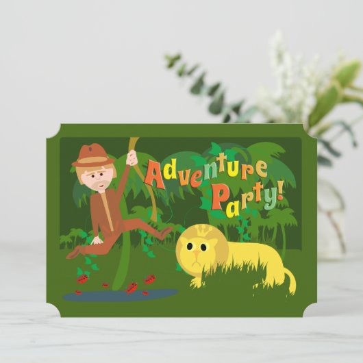 Adventure Party Fun Art Cartoon Safari Kaart (Staand voorkant)