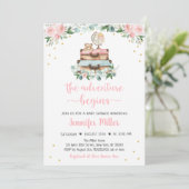 Adventure Pink Gold Floral Travel Baby shower Kaart (Staand voorkant)