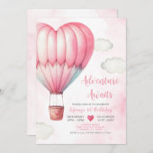 Adventure Pink Hot Air Balloon Baby shower Kaart (Voorkant / Achterkant)