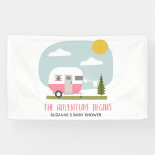 Adventure Pink Retro Camper Girl Baby shower Spandoek