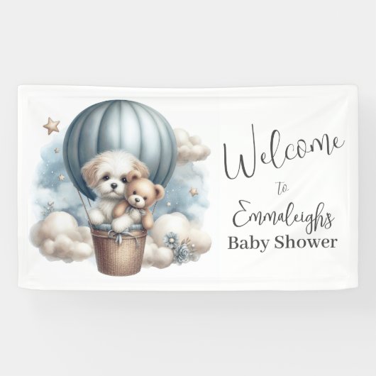 Adventure Puppy Beer Ballon Baby shower Welkom Spandoek (Horizontaal)