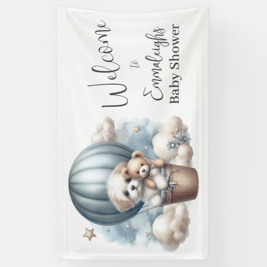 Adventure Puppy Beer Ballon Baby shower Welkom Spandoek (Verticaal)