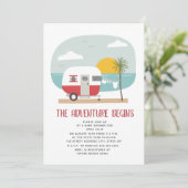 Adventure Red Camper Beach Neutraal Baby shower Kaart (Staand voorkant)