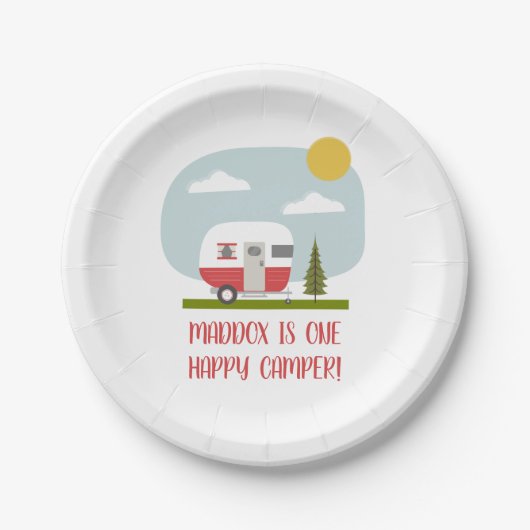 Adventure Red Camper Birthday Paper Borden Papieren Bordje (Voorkant)