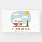 Adventure Red Retro Camper neutraal Baby shower Spandoek (Horizontaal)