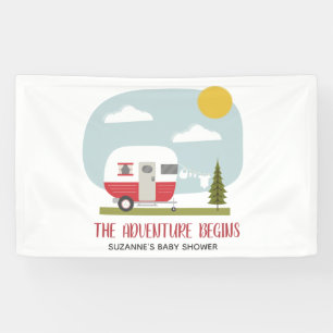 Adventure Red Retro Camper neutraal Baby shower Spandoek