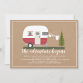 Adventure Red Trailer Camper Woodland Baby shower Kaart (Voorkant)
