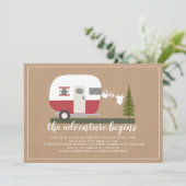Adventure Red Trailer Camper Woodland Baby shower Kaart (Staand voorkant)