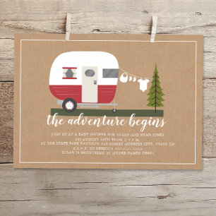 Adventure Red Trailer Camper Woodland Baby shower Kaart