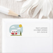 Adventure Retro Camper Rood Neutraal Baby shower Etiket (Insitu)